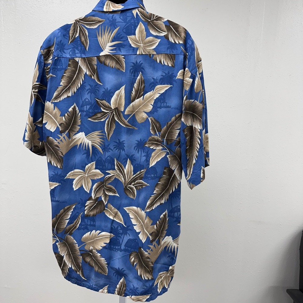 Tropical Palm Leaf Hawaiian Shirt Button Up Short Sleeve Blue Size XL - Picture 6 of 9